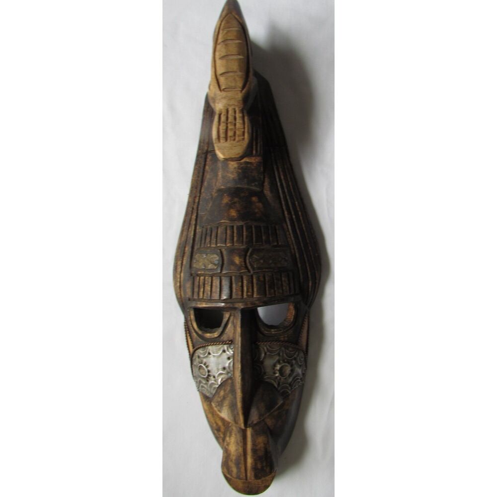 African crocodile hand carved wood made in Ghana protector mask